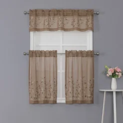 Kate Aurora Shabby Sheer Embroidered Complete 3 Piece Floral Rod Pocket Cafe Kitchen Curtain Tier & Valance Set -Adesso Store GUEST 910358bd 4c9a 4c9a b715 21de0f410e94