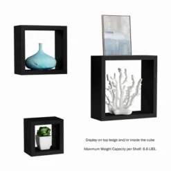 Floating Shelves- Cube Wall Shelf Set With Hidden Brackets, 3 Sizes To Display Decor, Books, Photos, More- Hardware Included By Hastings Home (Black) -Adesso Store GUEST 925bc2be 3192 4a73 aa86 84d4f6820c7d