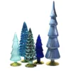 Christmas 17.0" Blue Hued Glass Trees Set / 5 Decorate Christmas Decor Mantle Cody Foster - Decorative Sculptures