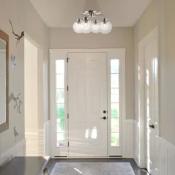 18" 4-Light Piper Farmhouse Rustic Iron/Glass LED Semi Flush Mount Nickel/Clear - JONATHAN Y -Adesso Store GUEST 96676dc3 db2f 44af 92a8 8e052679df65