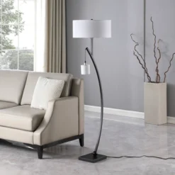 59" Contemporary Arc With Hanging Pendulum Metal Floor Lamp Black - Ore International -Adesso Store GUEST 96d03433 b50d 4d94 ab51 8bd02cf19fa7