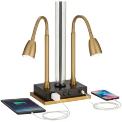 Possini Euro Design Griffin Modern Gooseneck Desk Lamp 31" Tall Gold With USB Charging Port Black Metal Rectangular Shade For Bedroom Living Room Kids -Adesso Store GUEST 9701dbd7 4bfa 42c4 bb69 c1f971156076