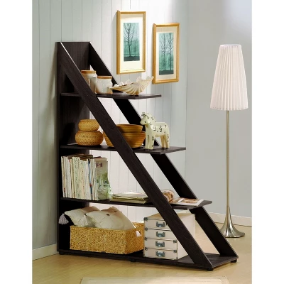59" Psinta Modern Shelving Unit Dark Brown - Baxton Studio 4 59" Psinta Modern Shelving Unit Dark Brown - Baxton Studio - Image 2