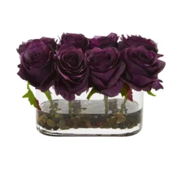 Nearly Natural 5.5-in Blooming Roses In Glass Vase Artificial Arrangement -Adesso Store GUEST 992245e7 1d9f 437c be91 93214e35c82f