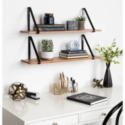 27" X 8.3" 2pc Solomon Wooden Shelf Set Brown/Black - Kate & Laurel All Things Home -Adesso Store GUEST 9a53e60a bbeb 44bd b34a d8e15d2d2611