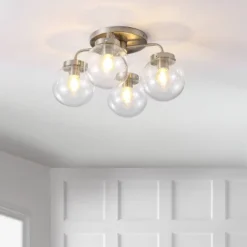 18" 4-Light Piper Farmhouse Rustic Iron/Glass LED Semi Flush Mount Nickel/Clear - JONATHAN Y -Adesso Store GUEST 9ae0360b 4aaf 4c46 b0a7 d64cad718f2c