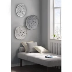 3pc Round Jax Feather Painted Iron Wall Decor Panel Set Gray - Madison Park -Adesso Store GUEST 9b619d65 8db0 4f95 a445 4ed0ed97e21b