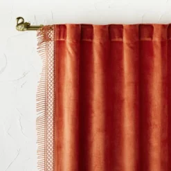 1pc Light Filtering Velvet Macrame Trim Window Curtain Panel Burnt Orange - Opalhouse™ Designed With Jungalow™ -Adesso Store GUEST 9bfd56a0 ad5c 4df0 98b1 851ec6623ce3
