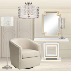 Possini Euro Design Saira Modern Ceiling Light Semi Flush Mount Fixture 16" Wide Brushed Nickel Crystal Organza Drum Shade For Bedroom Kitchen Hallway -Adesso Store GUEST 9c5390be 314f 4d95 b950 d5ae24fbf424