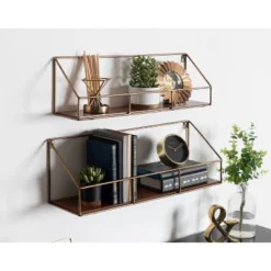 2pc Westland Wood And Metal Floating Wall Shelves Walnut Brown - Kate & Laurel All Things Decor -Adesso Store GUEST 9df21275 2508 4a4c 890e caf037ce74dd