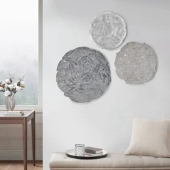 3pc Round Jax Feather Painted Iron Wall Decor Panel Set Gray - Madison Park -Adesso Store GUEST a17e5a67 a82f 414a a922 d01b3a662a43