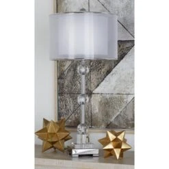 Glass Table Lamp With Drum Shade Silver - Olivia & May