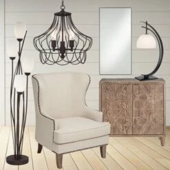 Franklin Iron Works Modern Floor Lamp 4-Light Tree 73" Tall Ginger Black Tulip White Cased Glass Shades For Living Room Bedroom Uplight -Adesso Store GUEST a56fbf05 f2d0 470c 8516 40a48fc15861