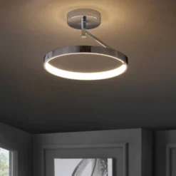 17.5" Metal Owen Dimmable Semi Flush Mount (Includes Energy Efficient Light Bulb) Chrome - JONATHAN Y