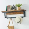 Claremont Rustic Wood Coat Hook With Shelf Dark Brown - Alaterre Furniture