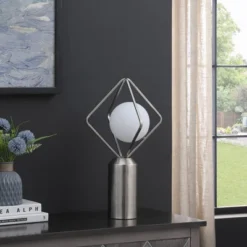 19.5" Ernst Modern Monoclinic Pendeloque Metal Table Lamp Silver - Ore International -Adesso Store GUEST a7d85b00 989a 4622 91da 5378fc60a5f0