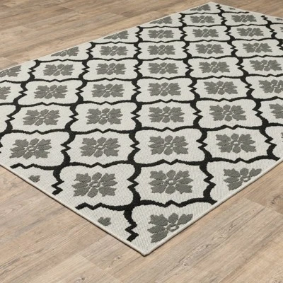 Trinity Floral Trellis Patio Area Rug Beige/Black - Captiv8e Designs 4 Trinity Floral Trellis Patio Area Rug Beige/Black - Captiv8e Designs - Image 2