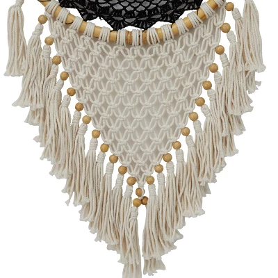 42" X 16" Cotton Macrame Handmade Intricately Woven Dreamcatcher Wall Decor With Beaded Fringe Tassels Black - Olivia & May 6 42" X 16" Cotton Macrame Handmade Intricately Woven Dreamcatcher Wall Decor With Beaded Fringe Tassels Black - Olivia & May - Image 4