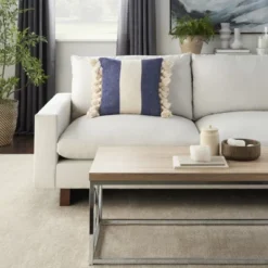 Mina Victory Life Styles Color Block Stripes With Tassel 18"x18" Indoor Throw Pillow