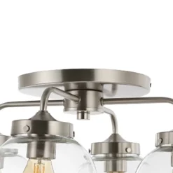 18" 4-Light Piper Farmhouse Rustic Iron/Glass LED Semi Flush Mount Nickel/Clear - JONATHAN Y -Adesso Store GUEST ac465f2f 7575 48f0 be7d 92b449b5e8a7