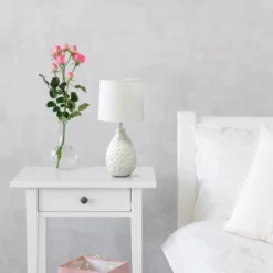 14.17" Traditional Ceramic Texture Thumbprint Tear Drop Table Desk Lamp With Tapered White Shade White - Creekwood Home -Adesso Store GUEST ac6ff97f bd9c 43b4 99e6 619aab2c7859