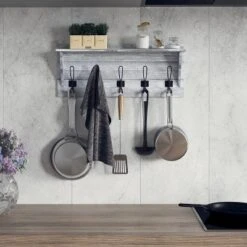 Emma And Oliver Rustic Country Wall Mounted Entryway Shelf With 5 Rustic Hooks And Wood Construction -Adesso Store GUEST ad6393df 23f3 4be1 8cad 9811f7855892