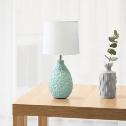 14.17" Traditional Ceramic Texture Thumbprint Tear Drop Table Desk Lamp With Tapered White Shade Blue - Creekwood Home -Adesso Store GUEST ade8673a 67d9 4bd6 8ecf 7856617a64d4