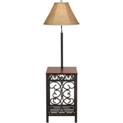 Regency Hill Travata Rustic Vintage Floor Lamps With End Tables 54" Tall Set Of 2 Bronze Scrollwork Swing Arm Burlap Fabric Shade For Living Room Home -Adesso Store GUEST b073a16a a7fb 41c9 b465 74bcc791c3cb