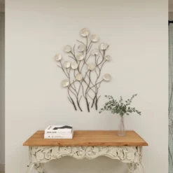 Metal Floral Wall Decor With Capiz Accents White - Olivia & May -Adesso Store GUEST b0b052a5 c09d 44b0 8da2 46fdb0ce0017