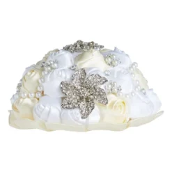 Sparkle And Bash Satin Artificial Rose Rhinestone Brooch Bouquet, Faux Fake Flowers For Wedding, Decorations & Quinceanera, Ivory, 8.5 In -Adesso Store GUEST b6dae616 86ca 4bd1 8428 7d1e2a019504