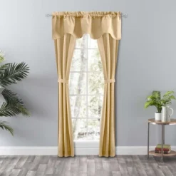 Ellis Curtain Lisa Solid Color Poly Cotton Duck Fabric Lined Scallop Valance 58" X 15" Butter