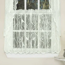 Sweet Home Collection | Knit Lace Polyester SongBird Motif Kitchen Window Curtain