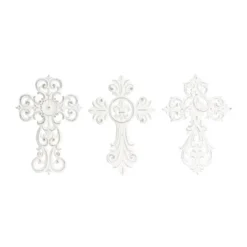 Set Of 3 Wooden Cross Carved Cross Wall Decors White - Olivia & May -Adesso Store GUEST bd862d42 6b06 4f9a 842a 2425f115b511