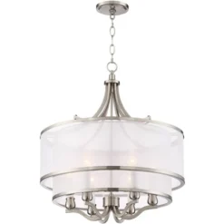 Possini Euro Design Nor Brushed Nickel Pendant Chandelier 23" Wide Modern Double White Organza Shade 6-Light Fixture For Dining Room Kitchen Island -Adesso Store GUEST c19ac5bd 5808 482d 9cfb 07d1572fc05b