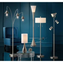 Possini Euro Design Piazza Modern Torchiere Floor Lamp 72 1/2" Tall Brushed Nickel Metal Frosted White Glass Shade For Living Room Bedroom Office Home -Adesso Store GUEST c4055c5b c330 4882 8cdd de2ac843709b