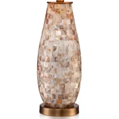 Regency Hill Cottage Table Lamps 26.5" High Set Of 2 Mother Of Pearl Tile Vase Beige Drum Shade For Living Room Family Bedroom Bedside Office -Adesso Store GUEST c476e642 fbed 4a1c bbbe 3c8ab08566cb