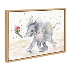 18" X 24" Sylvie Baby Elephant Watercolor Framed Canvas Wall Art By Patricia Shaw Natural - Kate And Laurel