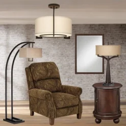 Possini Euro Design Stinson Modern Ceiling Light Semi Flush Mount Fixture 17 1/4" Wide Bronze 3-Light Linen Drum Shade For Bedroom Kitchen Living Room -Adesso Store GUEST c5be1f51 eb3a 4c04 a5ee 6954f22ffa67