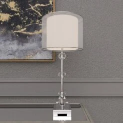 Glass Table Lamp With Drum Shade Silver - Olivia & May -Adesso Store GUEST c5c51c28 2b63 4298 b9fc d2b04e805b96