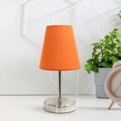 10.5" Petite Metal Stick Bedside Table Desk Lamp In Sand Nickel With Fabric Shade Orange - Creekwood Home -Adesso Store GUEST cd90d4b9 d020 4d67 bd4b 251c8790e973