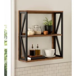 25" X 28" Rigby Wood Decorative Wall Shelf Rustic Brown/Black - Kate & Laurel All Things Decor -Adesso Store GUEST ce0a7fd3 48b1 4a46 a709 926be101ef82