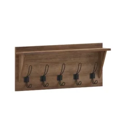 Emma And Oliver Rustic Country Wall Mounted Entryway Shelf With 5 Rustic Hooks And Wood Construction -Adesso Store GUEST ce9aa083 9f0a 4046 a3e2 1887444133e9