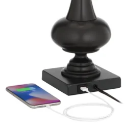 Franklin Iron Works Ross Rustic Farmhouse Table Lamps 27" Tall Set Of 2 Bronze With USB Charging Port Faux Leather Drum Shade For Living Room Desk -Adesso Store GUEST cf60e11c c473 4b41 8a56 03e22ffd9c6a