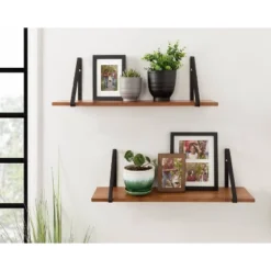 27" X 8.3" 2pc Solomon Wooden Shelf Set Brown/Black - Kate & Laurel All Things Home -Adesso Store GUEST d236c9e3 cd41 4b2e a137 c161e85374d9