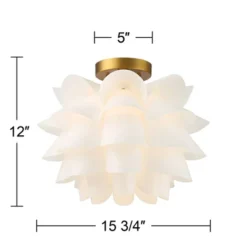 Possini Euro Design Modern Ceiling Light Semi Flush Mount Fixture White Flower Gold Metal 15 3/4" Wide Living Room Bedroom Kitchen -Adesso Store GUEST d4dfbf46 d749 4ed9 ad97 3bda7c01cd2a