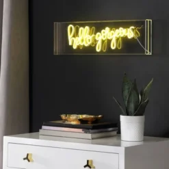 20" Hello Gorgeous Contemporary Glam Acrylic Box Pendant (Includes LED Light Bulb) Neon Yellow - JONATHAN Y -Adesso Store GUEST d5e30c68 34e2 433a 9c14 bb3ab18a551f
