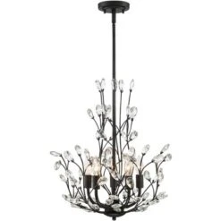 Regency Hill Aurine Matte Black Pendant Chandelier 18" Wide Modern Clear Crystal Glass Leaf 5-Light Fixture For Dining Room Foyer House Kitchen Island -Adesso Store GUEST dbf17b03 3b29 4929 a345 f3f396b08db5