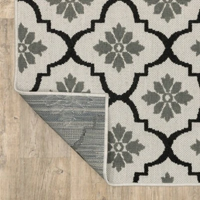Trinity Floral Trellis Patio Area Rug Beige/Black - Captiv8e Designs 7 Trinity Floral Trellis Patio Area Rug Beige/Black - Captiv8e Designs - Image 5