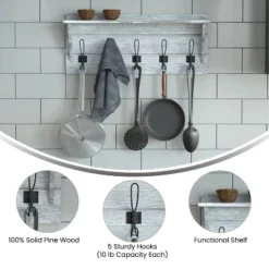 Emma And Oliver Rustic Country Wall Mounted Entryway Shelf With 5 Rustic Hooks And Wood Construction -Adesso Store GUEST dedcce16 f791 4623 95a4 5b0102b8d49d