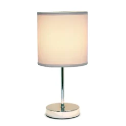 11.81" Traditional Petite Metal Stick Bedside Table Desk Lamp In Chrome With Fabric Shade Slate Gray - Creekwood Home